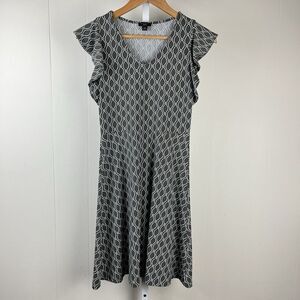 Ann‎ Taylor Factory Petite Dress Gray Chain Link Print Ruffle Sleeve Womens XXSP